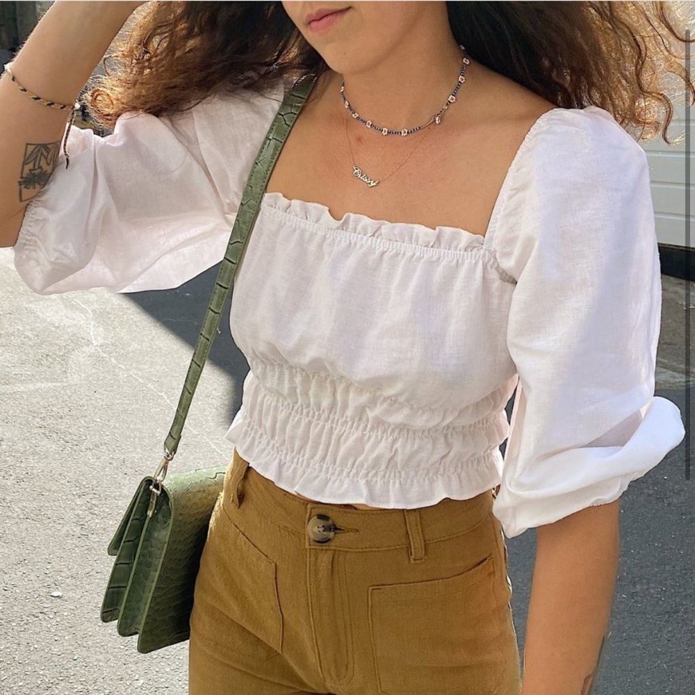 Charlie Holiday XS White Boheme Feminine Peasant Puff Sleeve Top